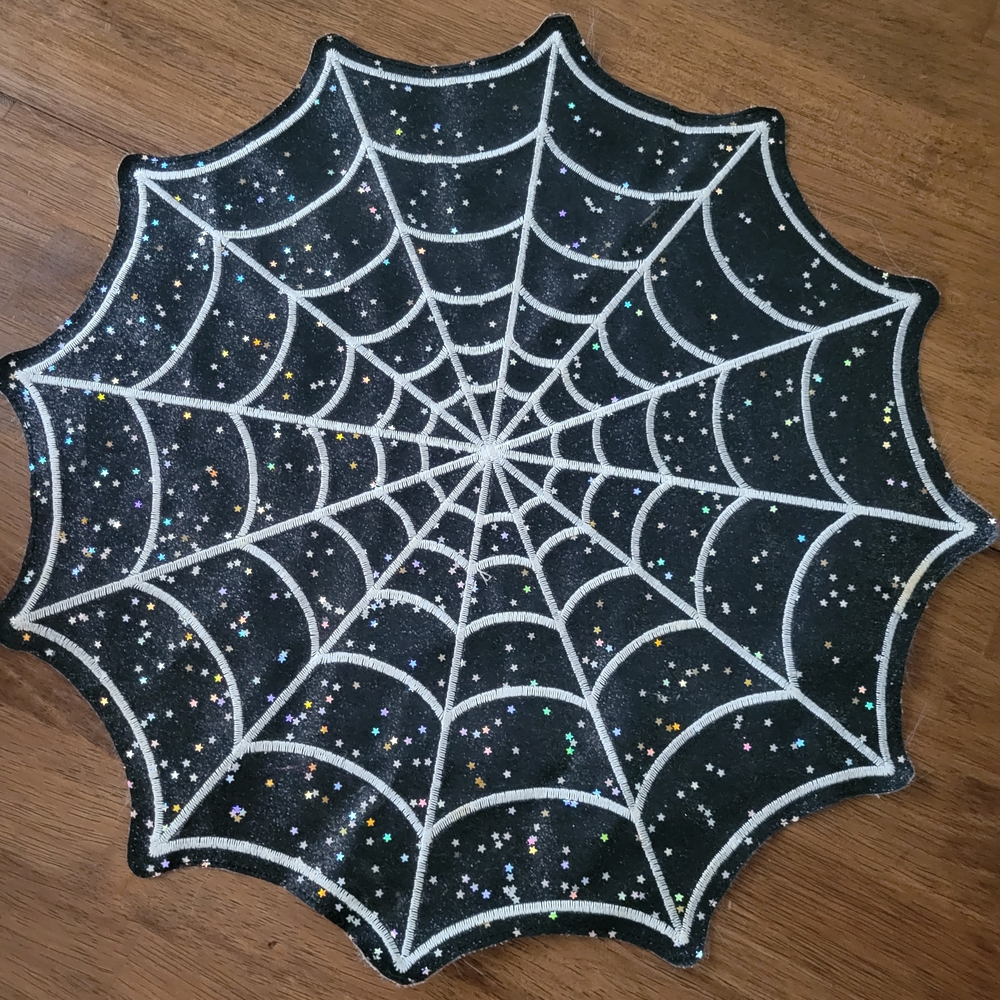 Black and Silver Spiderweb Party Placemat. 16 Inches